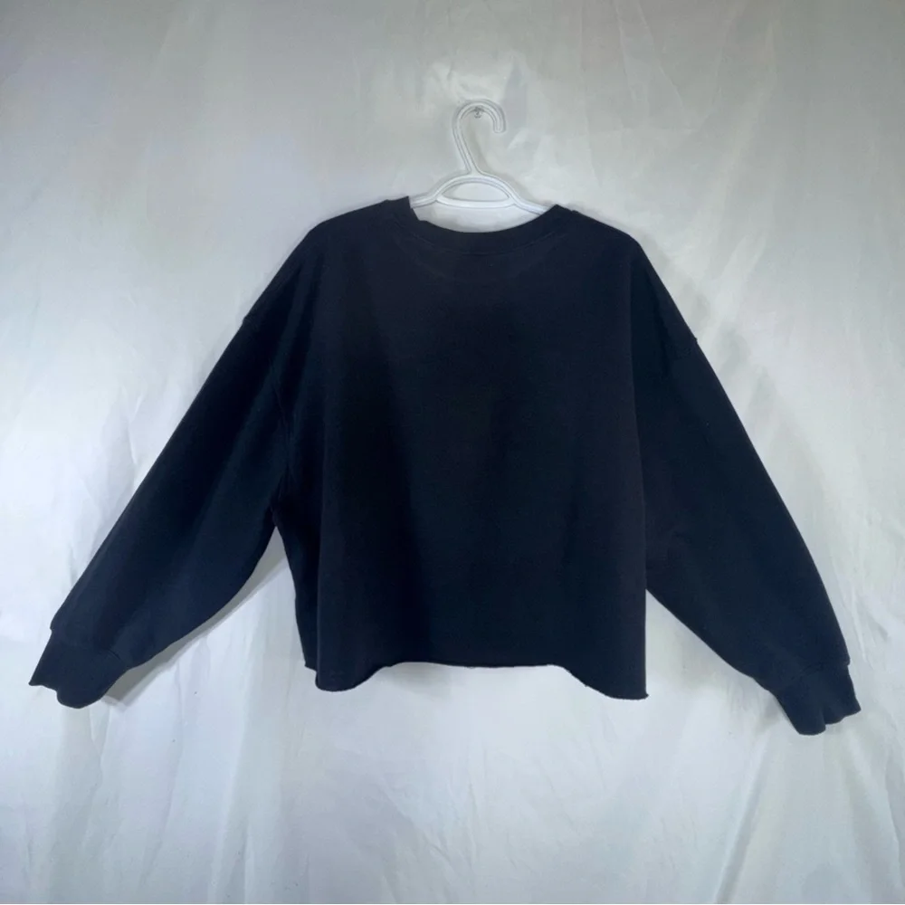 Justice Girls Glitter Gel Logo Black Oversized Raw Hem Boxy Cropped Sweatshirt